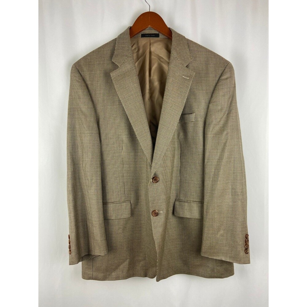 Lauren Ralph Lauren Mens 44R Sport Coat Blazer Beige Houndstooth Silk Wool Blend
